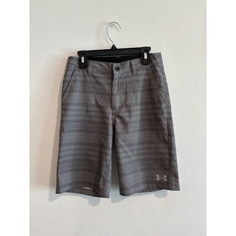 Under Armour Hybrid Stripe Shorts Boys Size 12 Grey Performance Stretch